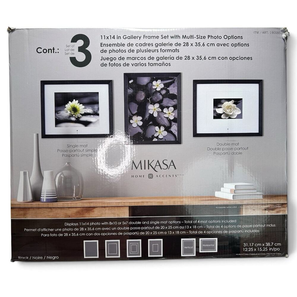 Mikasa Home Accents 3-Piece Black Wall Photo Frame set NEW